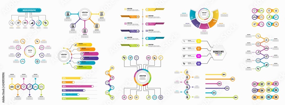 Poster set of infographics elements data visualization template design vector editable