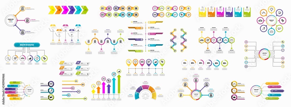 Poster set of infographics elements data visualization template design vector editable
