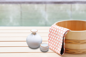 露天風呂と日本酒