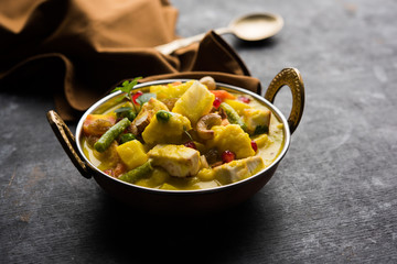 Navratan Korma is a rich, creamy and flavorful Mughlai dish  from India that literally translates to nine-gem curry. The “gems” are the fruits, vegetables and nuts that make up the curry. 