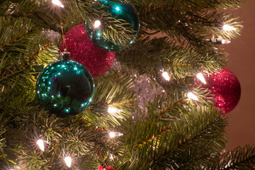christmas tree with ornaments and lights