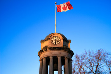 sun setting on Kitchener clock tower