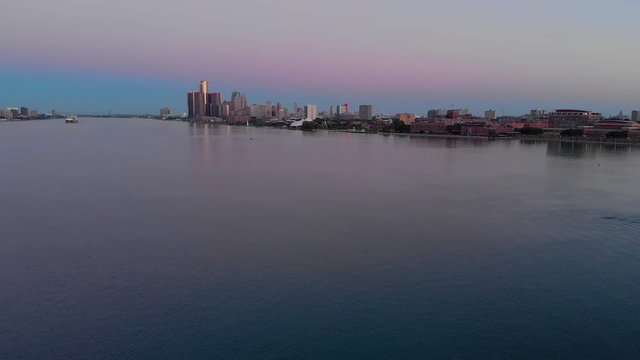 Detroit River Sunrise Aerial Cityscape Dawn