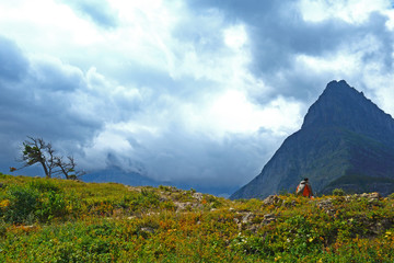 Fog lies around the mountains and valleys of Glacier National Park.