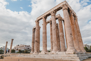 Obraz premium The Temple of Olympian Zeus or the Olympieion is a monument of Greece and a former colossal temple in the centre of the Greek capital city Athens.