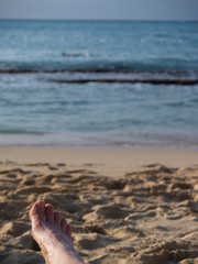 à la plage les pieds au repos,  Jamaïque