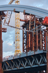 Metal construction unfinished bridge in Kiev on Ukraine.