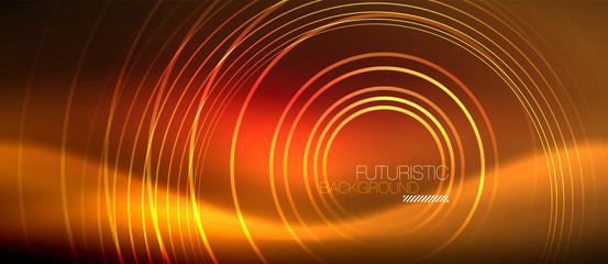 Neon glowing techno lines, hi-tech futuristic abstract background template with square shapes