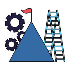 business mountain flag gears and stairs