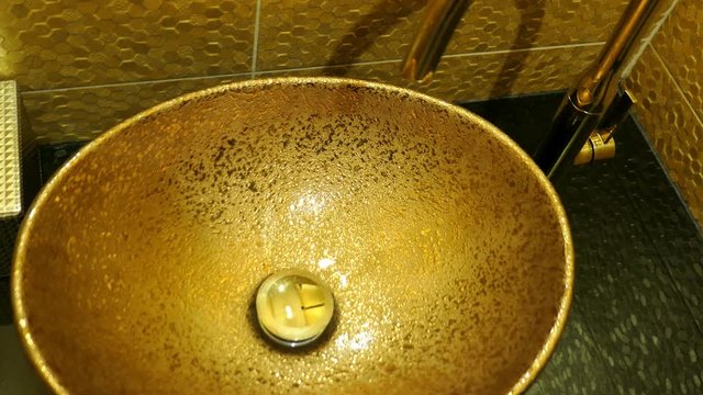 Golden Basin in Luxury Bathroom Apartment Hotel