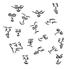 Many faces sketching on the white paper