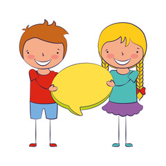 happy boy and girl speech bubble