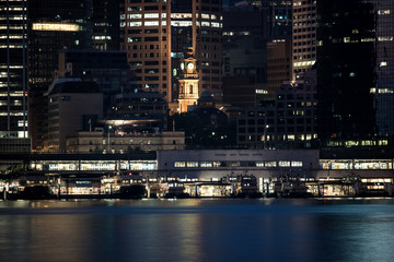Sydney's Circular Quay ferry terminal and downtown at night
