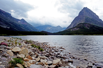 Scenic Looking at a clear blue lake in Glacier National Park.