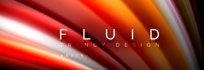 Bright colorful liquid fluid lines on black, modern abstract background