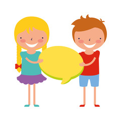 happy boy and girl speech bubble