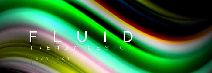 Abstract liquid colorful banner. Trendy wavy dynamic design. Fluid color shapes.