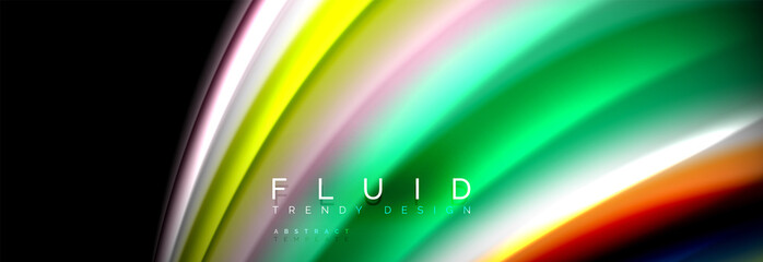 Abstract liquid colorful banner. Trendy wavy dynamic design. Fluid color shapes.
