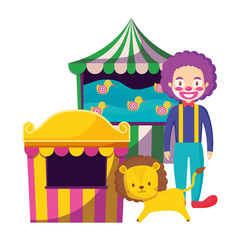 circus clown and lion in tent