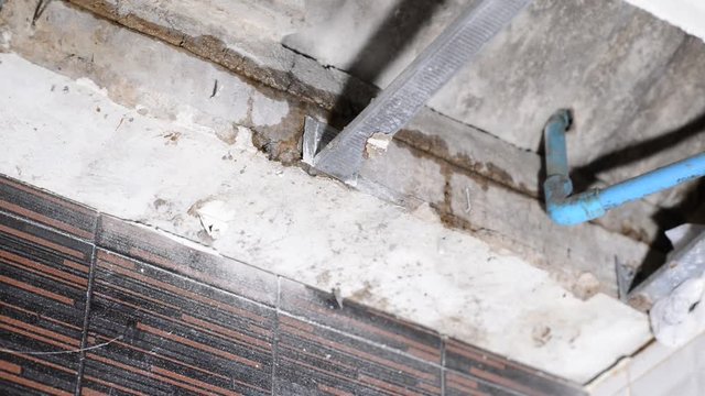Damaged ceiling from water leak in rainy season