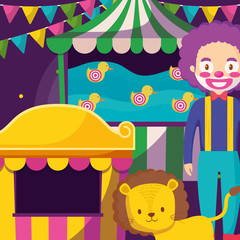 circus clown and lion in tent