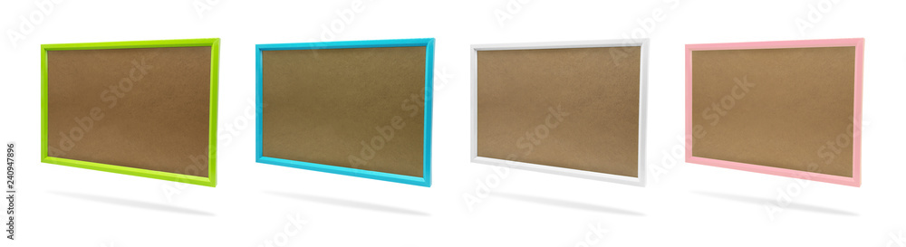 Poster Blank colorful photo frame template set on isolated background with clipping path. Simple plastic border for your design.