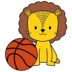 cute circus lion with basket balloon