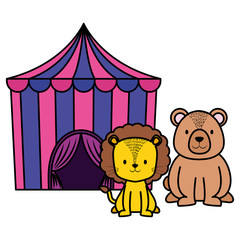 cute circus lion with tent