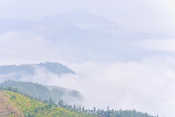 Layers of Fog Over the Himalayan Hills Near Bundipur Village in Nepal
