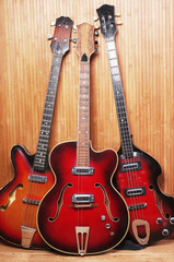 Three electric guitars. Close-up