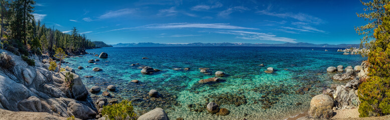 Deep Blue and Turquoise Water at Lake Tahoe Panorama