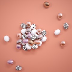 Easter decor. The square background of a Living Coral. Color concept 2019. 3D illustration