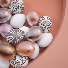 Easter decor. The square background of a Living Coral with a round slot. Color concept 2019. 3D illustration