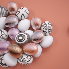 Easter decor. The square background of a Living Coral. Color concept 2019. 3D illustration