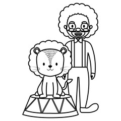 cute circus lion in stage with clown