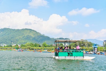 Tourists on a Pedal Boat on Phewa Lake