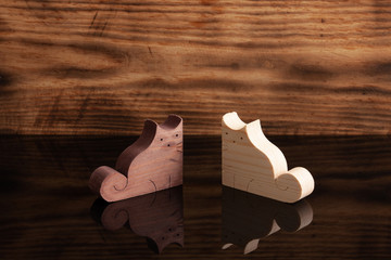 Wooden cats in love