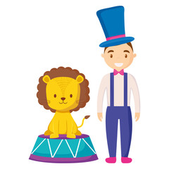 cute circus lion with magincian character