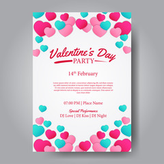 Valentine's day party poster template. Romance love. Vector illustration