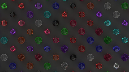 Pattern from colorful primitives on black surface