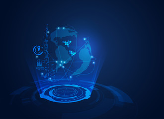 concept of communication technology, wireframe globe with digital radar