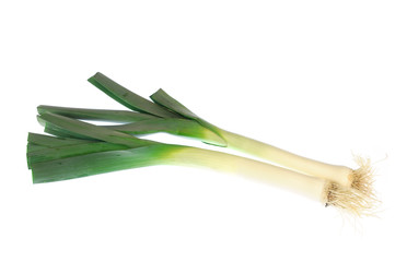 close up on leek isolated on white background