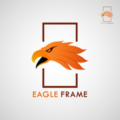 Obraz premium This logo has the head of an eagle and around it has a frame. This logo is suitable for use as a company logo or can also be used as a logo of the community of nature and animal lovers. 