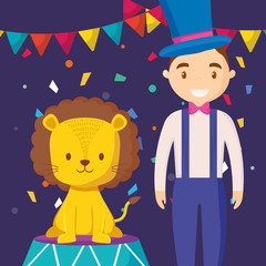 cute circus lion with magincian character