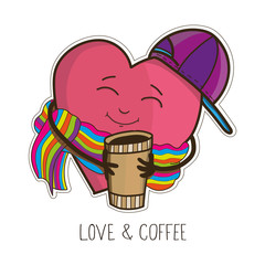 Hand drawn funny heart with coffee