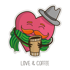 Hand drawn funny heart with coffee