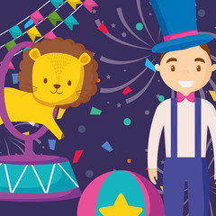 cute circus lion jumping ring