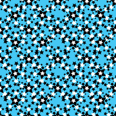 Black and white stars on a blue background seamless pattern