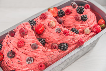  Ice cream with wild berries. Raspberry and mulberry ice cream