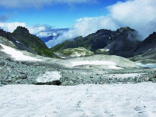 Glacier Pizolgletscher under the Pizol peak in the mountain range Glarus Alps - Canton of St....